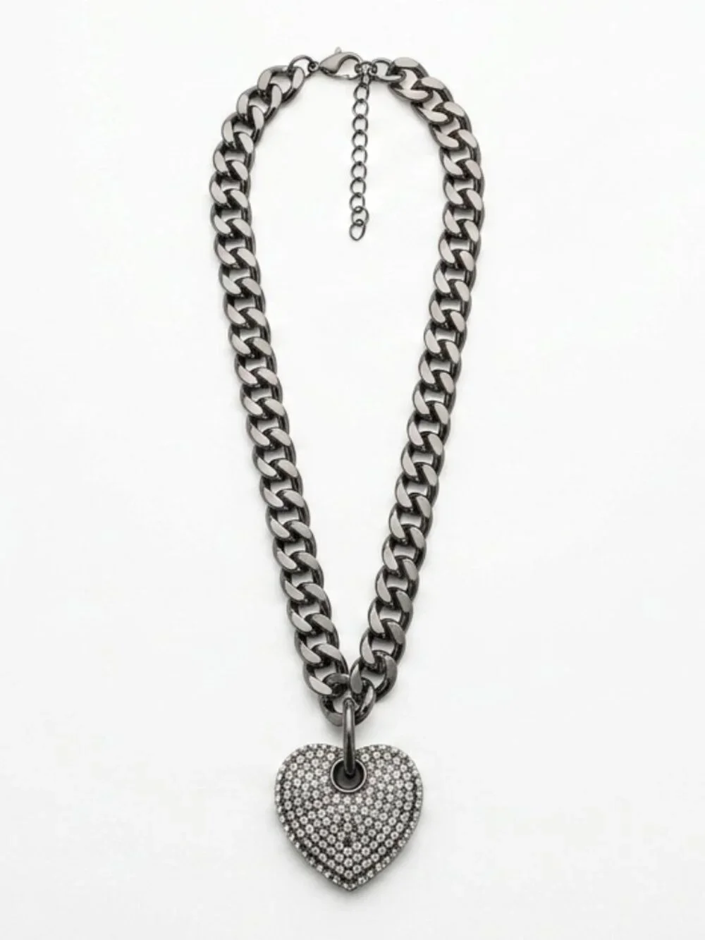 Dark Pave Heart Cuban Link Necklace
